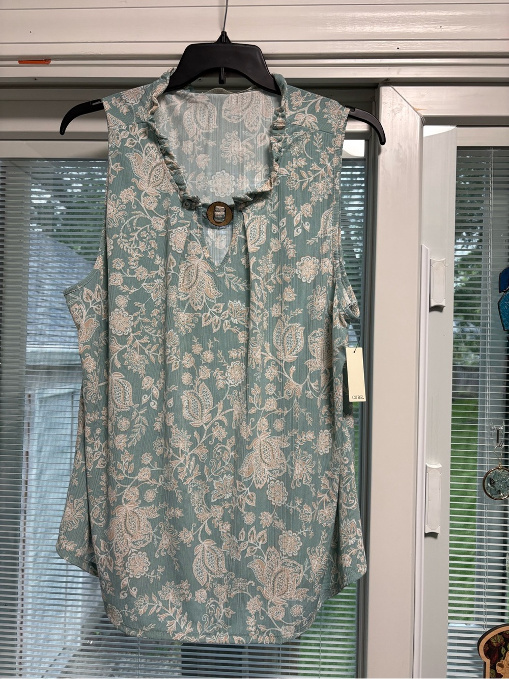 Floral Ruffled V-Neck Sleeveless Camisole in Sage Green